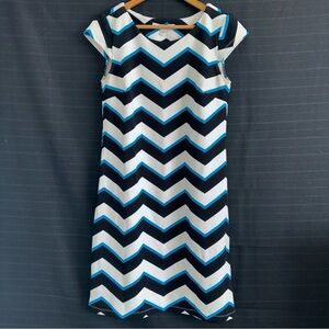 Madison Leigh Women’s Cap Sleeve Zig Zag Chevron Black White Blue Dress 6